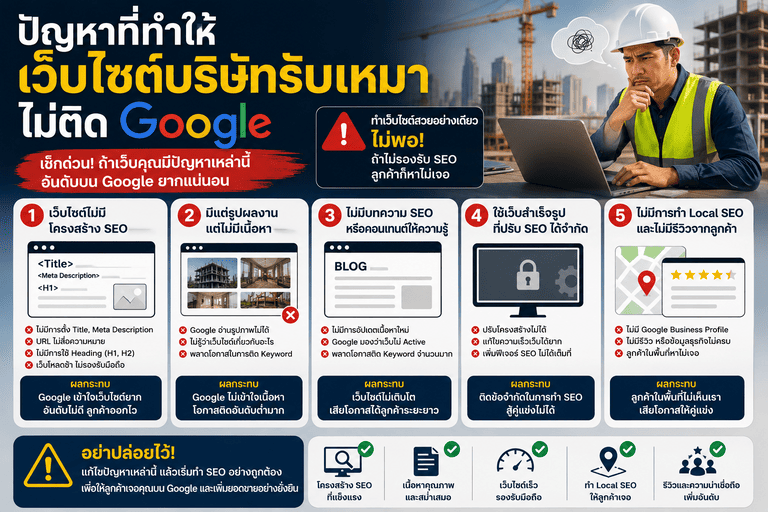 ปัญหาที่ทำให้เว็บไซต์บริษัทรับเหมาไม่ติด Google