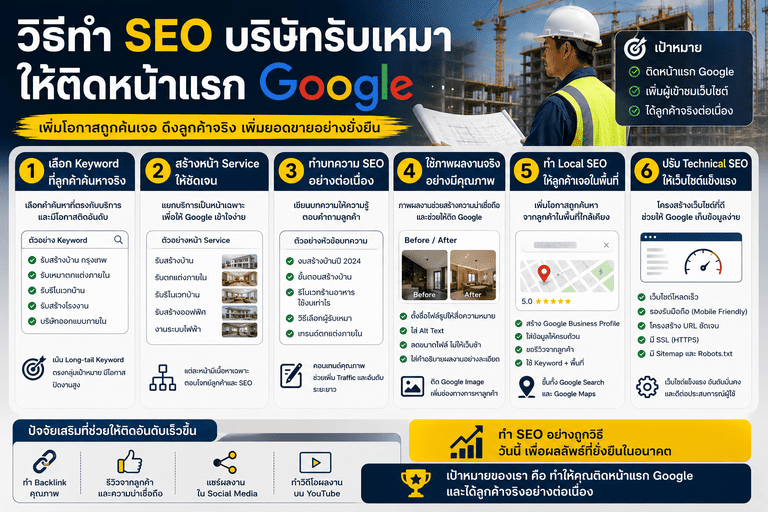 วิธีทำ SEO บริษัทรับเหมาให้ติดหน้าแรก Google